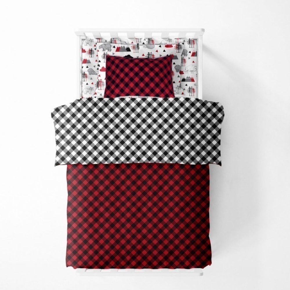 Bacati Lumberjack Red and Black Buffalo Plaid Toddler Bedding Set EUC - Picture 3 of 4
